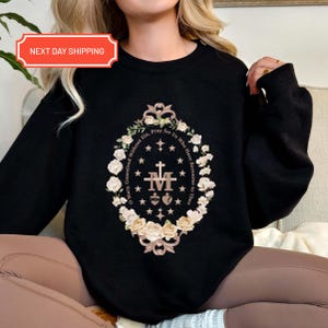 Marian Catholic Sweatshirt, Virgin Mary Shirt, Catholic Gifts for Women, Marian Cross T-Shirt, Floral Women Religious Shirts, Holiday Gifts