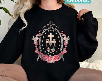 Marian Cross Sweatshirt, Virgin Mary, Catholic Gift
