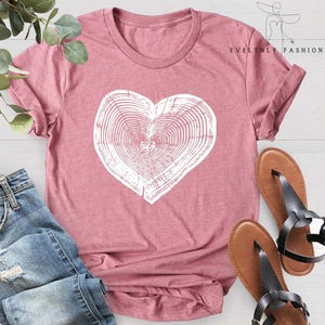Tree Trunk Heart Shirt, Heart Wood Slice Shirt, Camping Shirt, Hiking Shirt, Nature Life Shirt, Gift For Mother, Campers Gift, Forest Shirt
