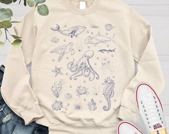 Retro Sea Animals Sweatshirt, Ocean Lover Gift