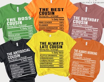 Personalized Cousin Nutrition Facts T-Shirt, Family Reunion