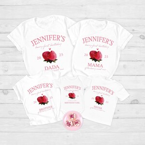 Berry First Birthday Matching Family Shirt, Strawberry Themed Party Tee, 1st Bday Mom Dad Berry T Shirt, Mama Dada Strawberry Tee