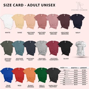 a women's t - shirt with the size card in different colors