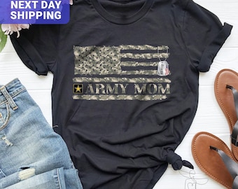 US Camo Flag Proud Army Mom Shirt, Personalized Army Mom Shirt, Soldier Mom T-Shirt, Army Family Day, USA Army Mom Gift, Military Mom Shirt