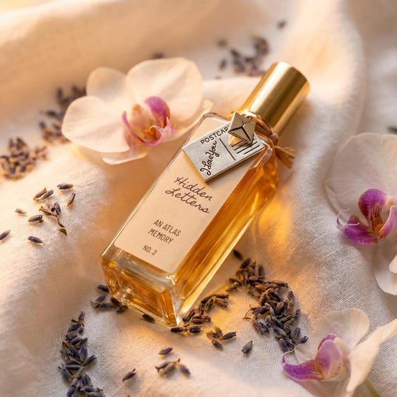 Hidden Letters Perfume • Soft Floral Amber • Bergamot • Lavender • Orchid • Tobacco • Orris • Cedarwood • Sandalwood • White Musk