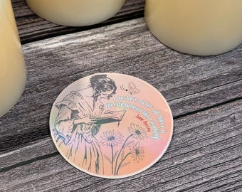 Jane Austen Quote Sticker: Pink Holographic Vinyl Decal for Laptop, Water Bottle
