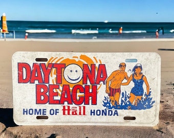 Florida Daytona Beach Dealer Showroom License Plate Hall Honda Smiley Face