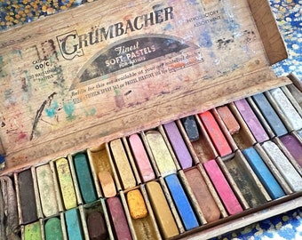 Vintage Grumbacher Soft Pastels USA Embellished Box Great for Art Studio Display