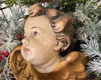 Cherub Putti Angel Antique Hand-Carved Wood Germany Christmas Inventory 2