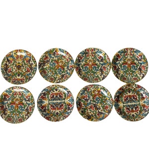 8 Coasters Metal Viking Imports Japan Alcohol Proof Floral Boho Mid Century Vintage