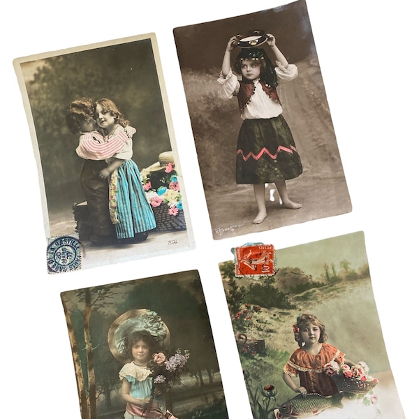 Antique French Postcard CHOICE Children Hand-Tinted Early 1900s