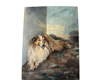 Dog Painting Collie Sheltie Vintage 1968 Pauline Eckstein 12" x 16"