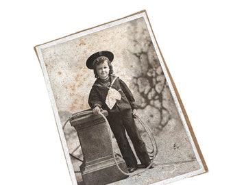 Sailor Boy Antique Photo Shabby Edwardian Trimmed Cabinet Card