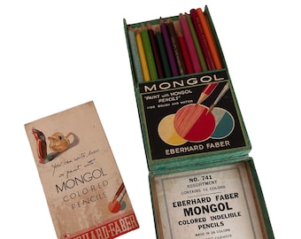Mongol Colored Pencils Eberhard Faber Box Vintage 1930s w Mixed Brands