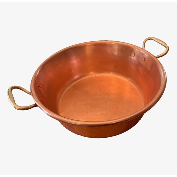 Vintage French Copper Jam or Confections Large Pan Pot Meret Made in France Brass Handles Antique