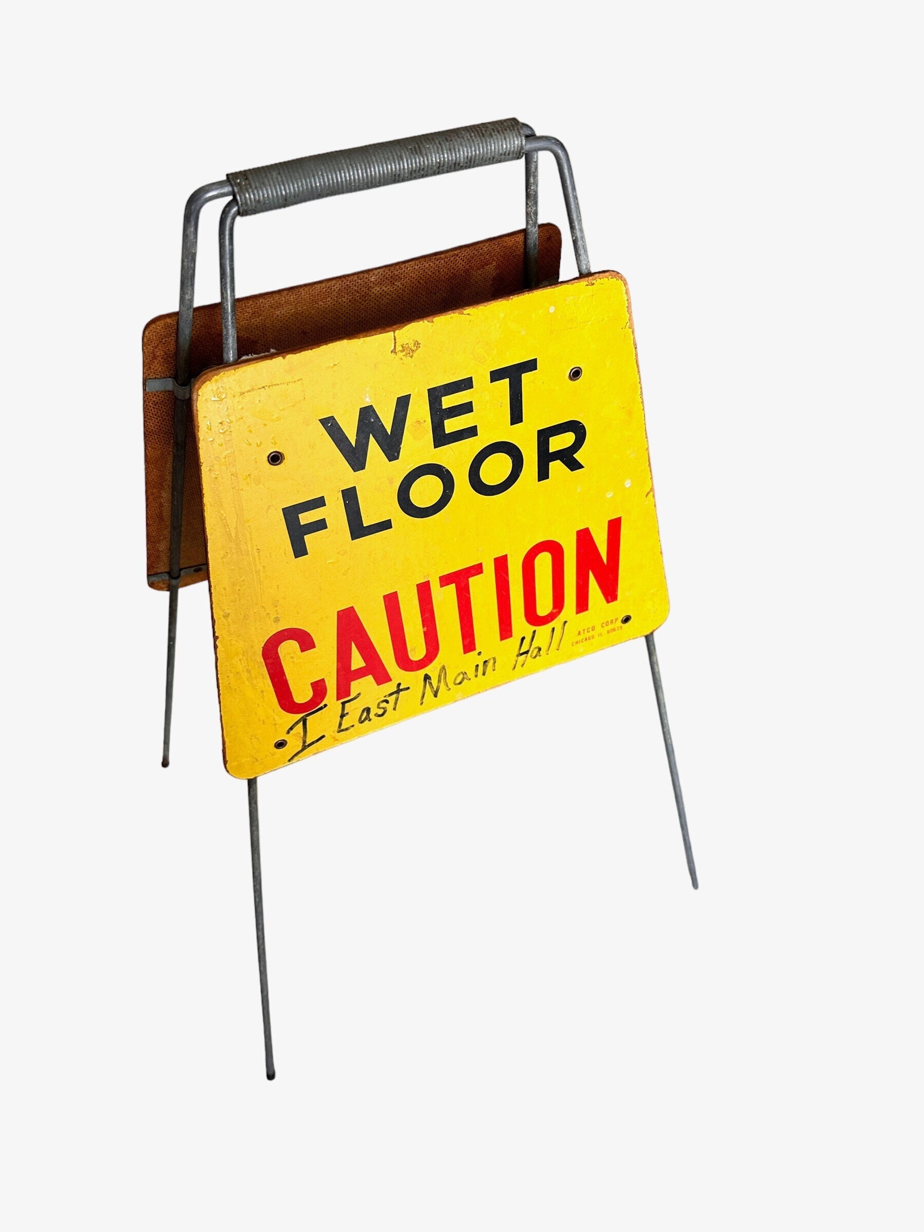 Vintage Sign Wet Floor Caution Two-sided Freestanding Janitor Man