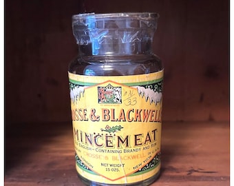 Crosse & Blackwell's Mincemeat Jar Vintage Paper Label Christmas 15 oz