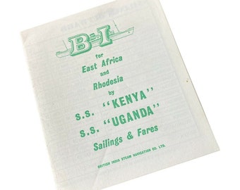 British India SS Kenya SS Uganda Brochure Vintage Cruise Ship Sailings & Fares 1958