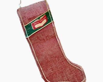 Mesh Christmas Stocking Vintage 18"  Paper Tag Cotton Stitching