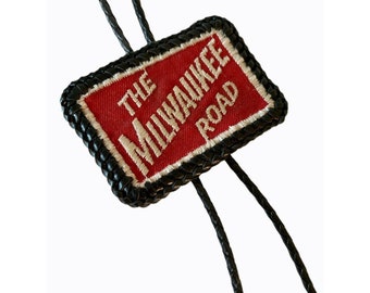 Milwaukee Road Vintage Bolo Tie Leather w Cloth Patch Railroad