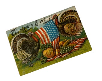 Thanksgiving Patriotic Turkeys Postcard Antique 1907-15 Embossed Germany Batavia IL