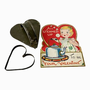2 Antique Hearts Primitive Tin Cookie Cutters and A Vintage Valentine