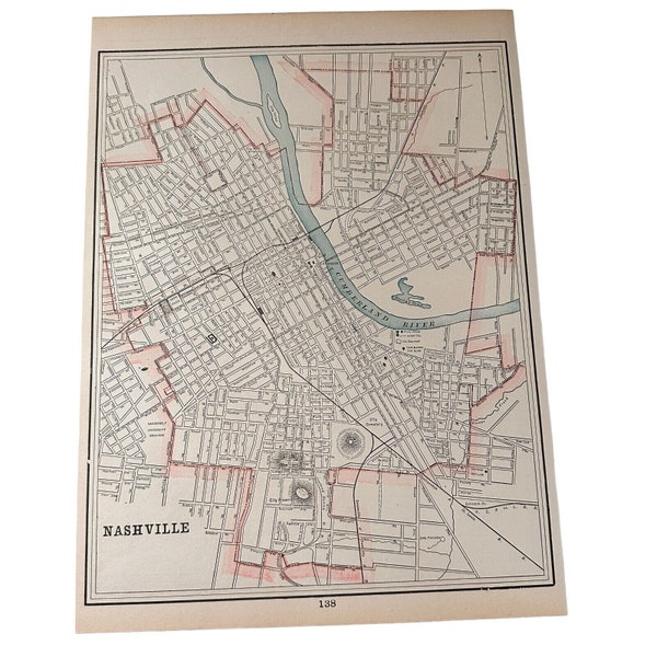 Nashville Memphis Map TN Crams Atlas c 1899   11 x 14 Antique