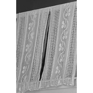 Vintage French Crochet Curtain Panels Pair With Trailing Vine Design & Fringe 18&quot;x78&quot;