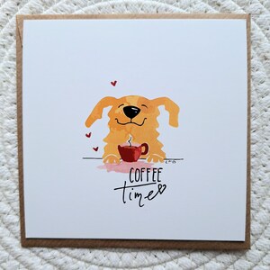 Coffee Lover, Lustiger Hund Grusskarte, Hund mit Tasse Kaffee, Druck für Hundeliebhaber, Postkarte Kaffeeliebhaber,