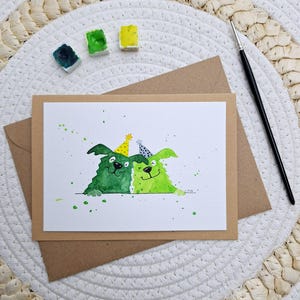 Postal personalizada hecha a mano, lindas tarjetas de felicitación de perros de fiesta, tarjetas de cumpleaños originales, tarjetas de agradecimiento, perros de fiesta divertidos