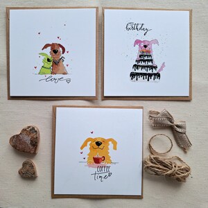 Set of 3 greeting cards, set of 3 birthday cards, funny dog greeting card, cute dog postcard, dog lover, coffee lover,
