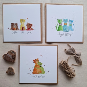 3 cartes de vœux, lot de 3 cartes postales, carte d'anniversaire chats drôles, carte de vœux chats mignons, cadeau pour les propriétaires de chats,