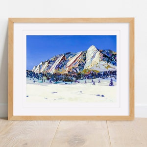 Flatirons in Winter Archival Print Colorado Landscape Painting Art Print, Colorful Mountain Landscape Wall Art, Mountain Home Wall Decor image 3