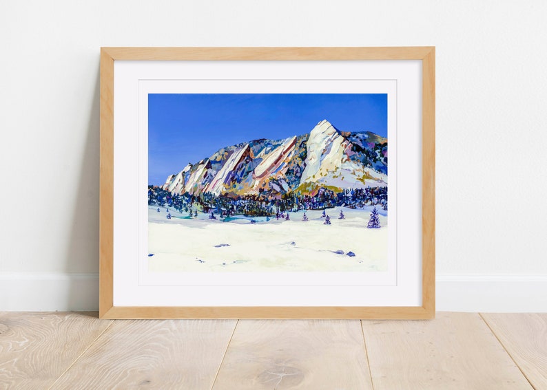 Flatirons in Winter Archival Print Colorado Landscape Painting Art Print, Colorful Mountain Landscape Wall Art, Mountain Home Wall Decor image 3