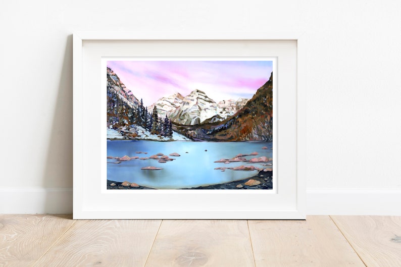 Maroon Bells Archival Print Colorado Mountain Wall Art, Colorado Snow Wall Art, Aspen Colorado Souvenir Item, Snowy Mountain Art Print image 2