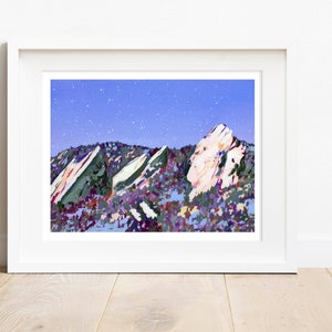 Boulder Flatirons Archival Print Colorado Landscape Painting, Starry Sky Art Print, Colorful Mountain Home Decor, Boho Mountain Wall Art image 2