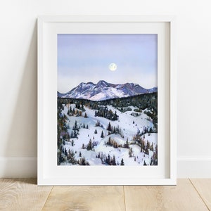 San Juan Mountains Archival Print Colorado Landscape Art Print, Snowy Mountains Full Moon Print, Colorado Mountain Landscape Souvenir image 2