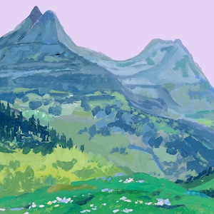 Glacier National Park Archival Print - National Parks Wall Art, Colorful Mountain Art Print, Montana Landscape Painting, Montana Souvenir