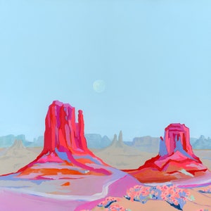 Monument Valley Archival Print - Colorful Desert Landscape Painting, American Southwest Wall Decor, Arizona Desert Landscape Art