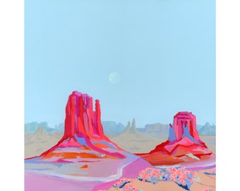 Monument Valley Archival Print - Peinture colorée de paysage du désert, décor mural du sud-ouest américain, art du paysage du désert de l’Arizona