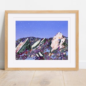Boulder Flatirons Archival Print Colorado Landscape Painting, Starry Sky Art Print, Colorful Mountain Home Decor, Boho Mountain Wall Art image 3