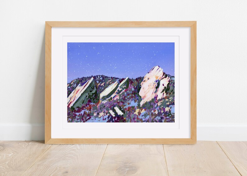 Boulder Flatirons Archival Print Colorado Landscape Painting, Starry Sky Art Print, Colorful Mountain Home Decor, Boho Mountain Wall Art image 3