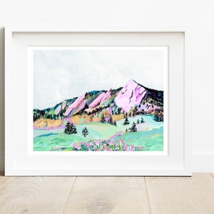 Boulder Flatirons Archival Print, Pretty Mountain Landscape Painting, Colorado Landscape Mountains Flowers, Boho Mountain Nursery Wall Art image 3