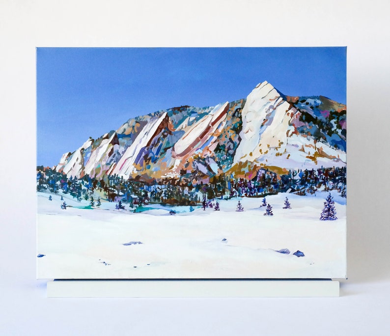 Flatirons in Winter Archival Print Colorado Landscape Painting Art Print, Colorful Mountain Landscape Wall Art, Mountain Home Wall Decor image 4