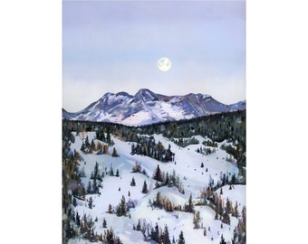 San Juan Mountains Archival Print - Colorado Landscape Art Print, Snowy Mountains Full Moon Print, Colorado Mountain Landscape Souvenir