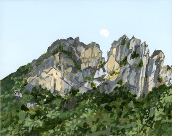 Seneca Rocks Archival Print - West Virginia Landscape Painting, Modern Landscape Painting, Mountain Moon Home Decor