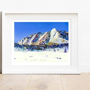 Flatirons in Winter Archival Print Colorado Landscape Painting Art Print, Colorful Mountain Landscape Wall Art, Mountain Home Wall Decor image 2