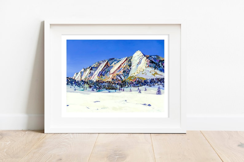 Flatirons in Winter Archival Print Colorado Landscape Painting Art Print, Colorful Mountain Landscape Wall Art, Mountain Home Wall Decor image 2