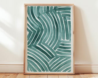 Abstract Green Wall Art, Minimalist Geometric Print, Modern Botanical Inspired Artwork, Large Line Pattern Poster, Digital Download