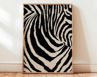 Zebra Print Wall Art, Black & Cream Animal Stripe Printable, Digital Download Modern Safari Decor, Instant Download Abstract Zebra Pattern